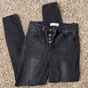 VERVET BY FLYING MONKEY Black High-Rise Button-Fly Skinny Jeans